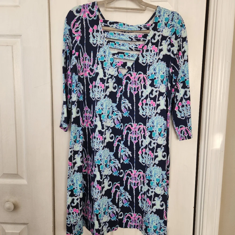 Lilly Pulitzer OPHELIA SWING DRESS Bright Navy Pop Up Monkey Trouble
